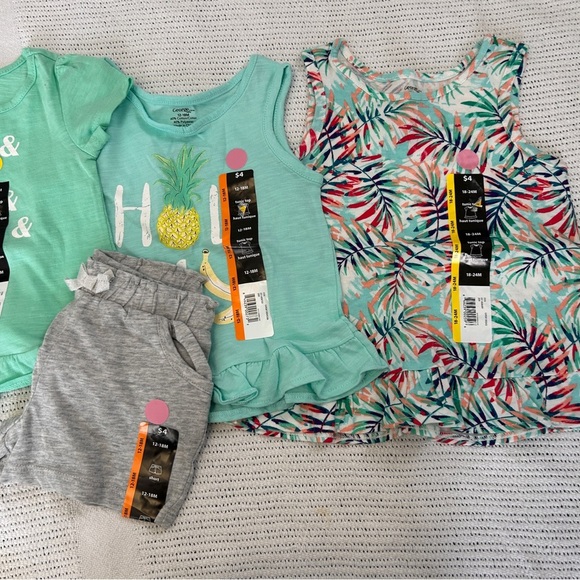 Walmart Toddler Girls Summer Clothes Size 12-18 Months 5 Tops 3 Shorts NWT - Picture 2 of 6